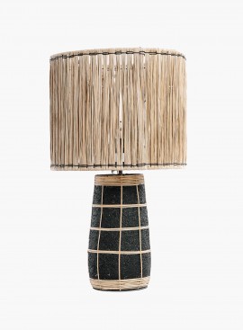 Lampa stołowa Skiathos z podstawą z terakoty w kolorze czarnym klosz naturalny