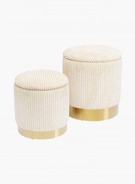 Puf okrągły Cherry Cord Cream z miejscem do przechowywania, sztruksowy ze złotą podstawą