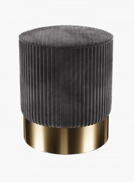 Puf okrągły grafitowy ze sztruksu Cord podstawa w kolorze mosiądzu