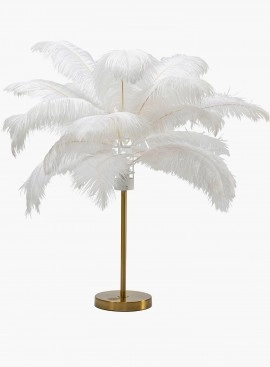 Lampa stołowa Feather Palm z piórami, złoto-biała