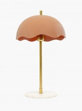 Lampa stołowa duża Lia pudrowy róż, z kremową, marmurową podstawą